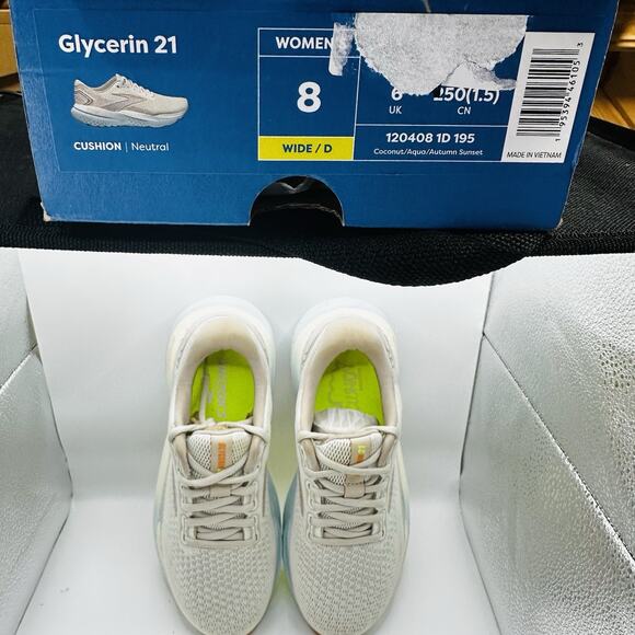 Brooks Glycerin 21 Shoes Coconut Aqua Autumn Sunset Running Womens Size 8 D Wide - Picture 6 of 6